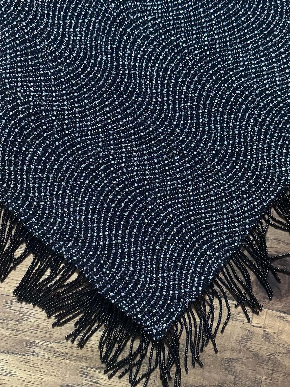 Cache Vintage /Y2K Beaded Fringe Halter Dress Size 4 Black Silver - Picture 3 of 6